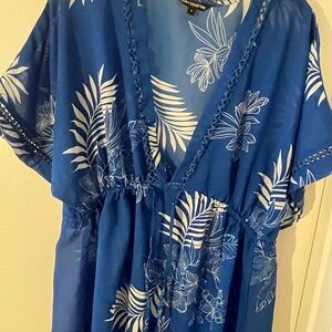 Blue Floral Kimono Beach Dress Cover up